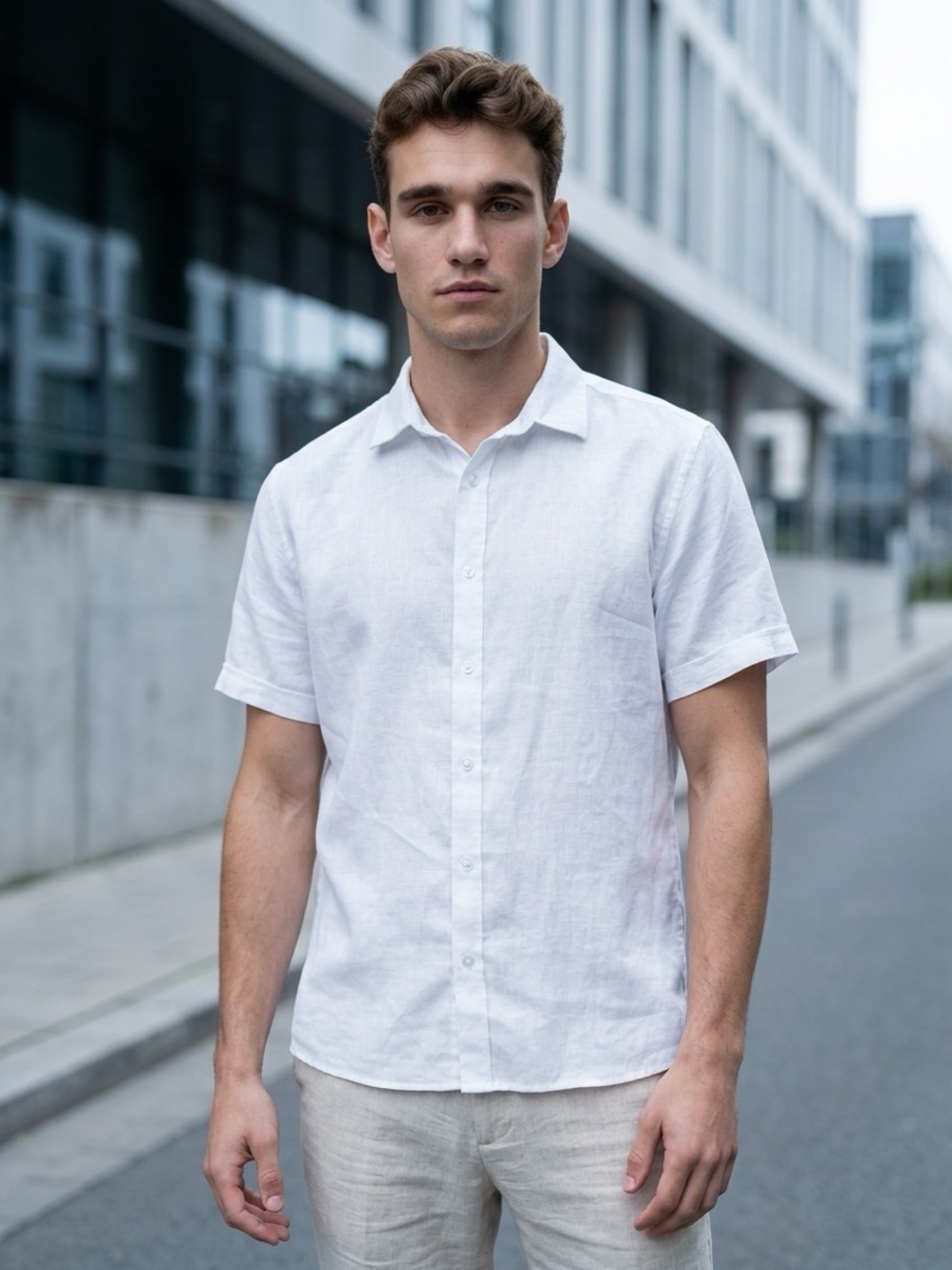 Jordache White Short-Sleeve Casual Button-Down Shirt